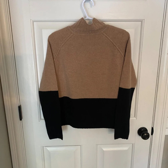 Whistles Colorblock Knit Funnel Neck Sweater/Tan-Black, 33760 - Picture 6 of 10